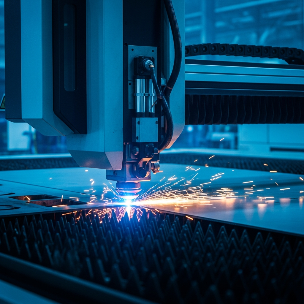 Precision laser cutting machine in operation